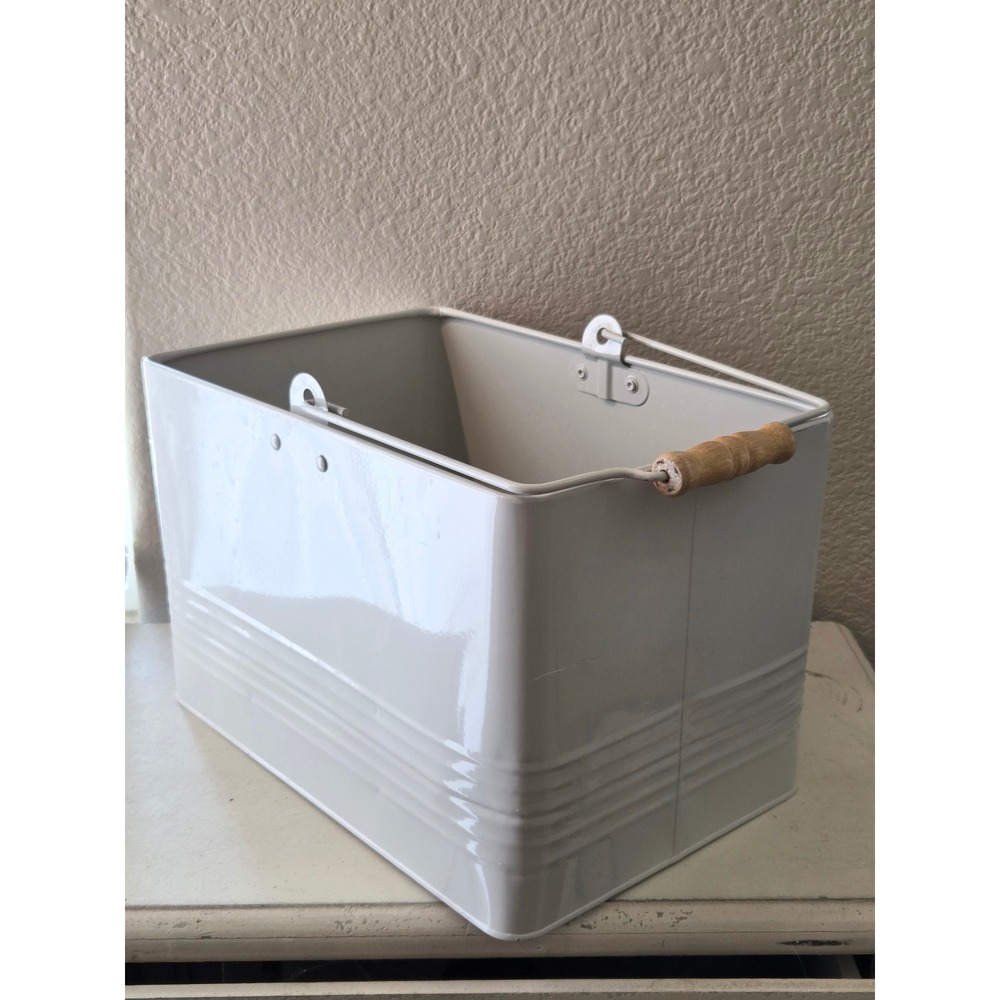 Rae Dunn Housekeeping Metal Cleaning Caddy White Farmhouse Organizer with Handle - Picture 6 of 10